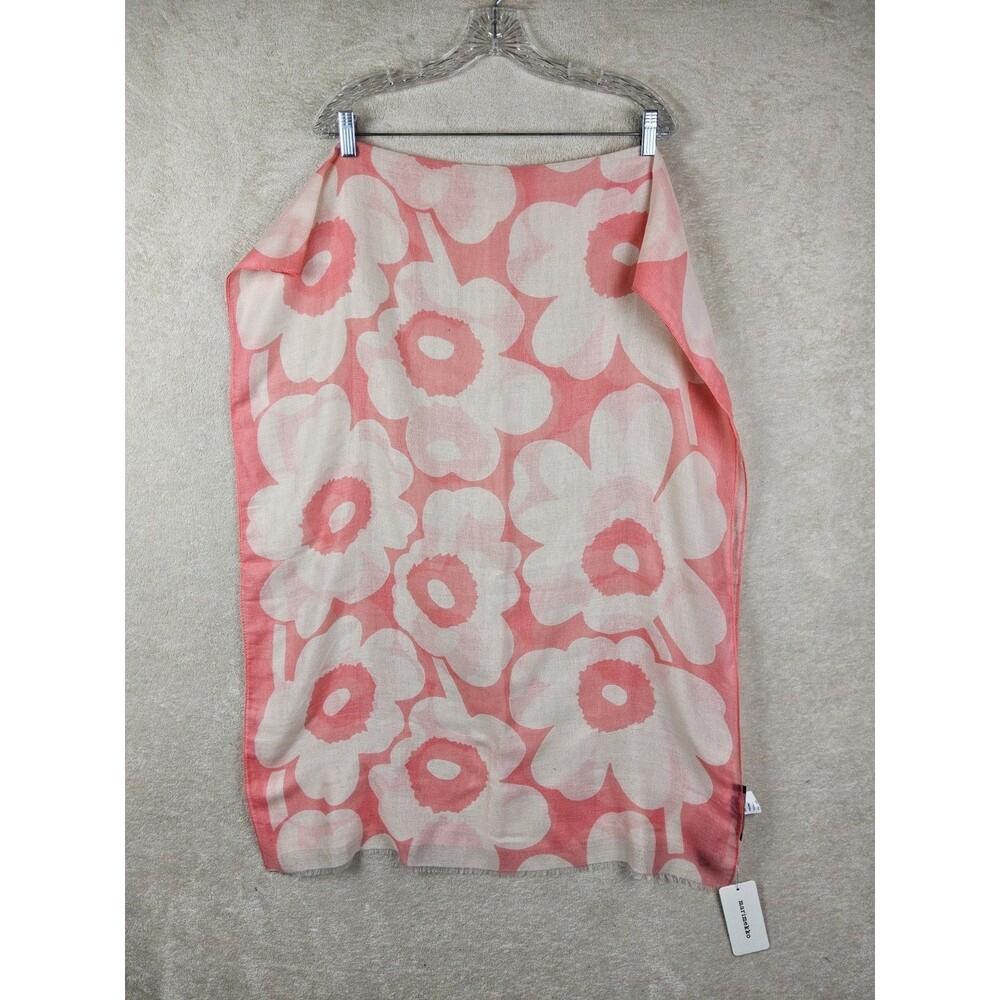 Marimekko Fiore Unikko Lightweight Sheer Wool Scarf Pink White